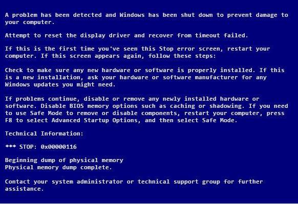 nvlddmkm.sys син екран Windows 7 0x00000116 